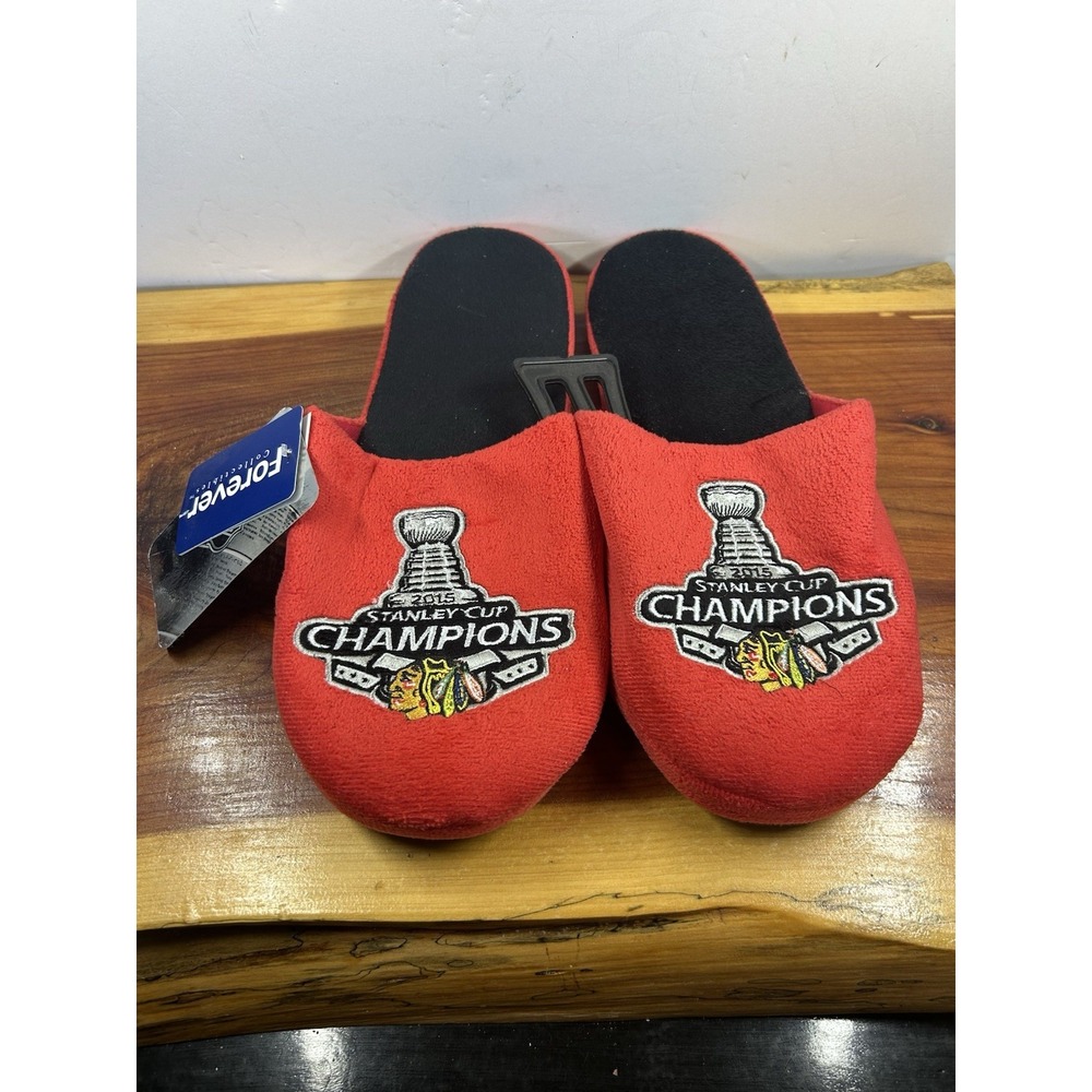 Chicago Blackhawks 2015 Stanley Cup Champs Plush Slide Slippers X-Large 13-14‎